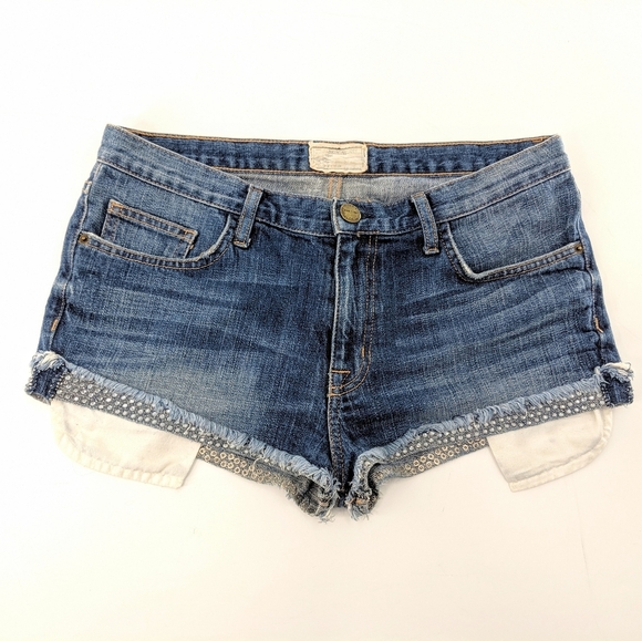 Current Elliott Rhinestone Cuff Denim Shorts - Picture 1 of 7